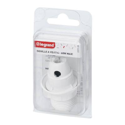  DOUILLE PLAST.E14 BLANC+BAGUE 