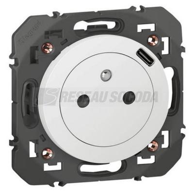  2P+T CHARGEUR USB 1POSTE BLANC 