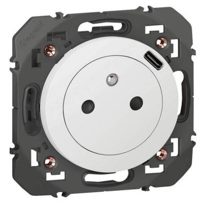  2P+T CHARGEUR USB 1POSTE BLANC 