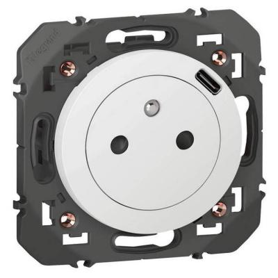  2P+T CHARGEUR USB 1POSTE BLANC 