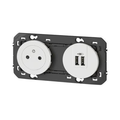  2P+T CHARGEUR USB 2POSTE BLANC 