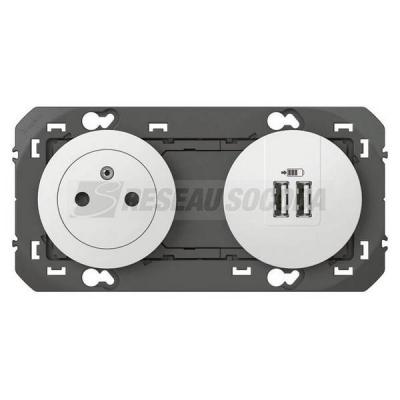  2P+T CHARGEUR USB 2POSTE BLANC 