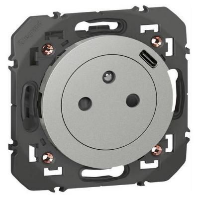  2P+T CHARGEUR USB 1POSTE ALU 