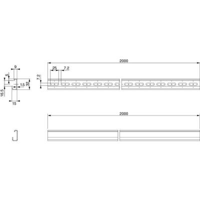  RAIL DIN ASYMETRIQUE 2M 