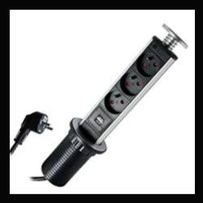  Multiprise gris 3 prises 2 USB 